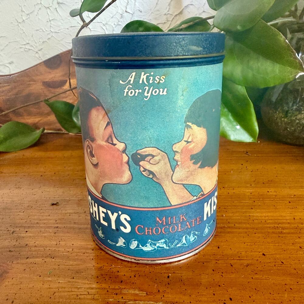 Vintage Hershey’s Kisses Tin A Kiss For You Blue Candy Canister Chocolate Tin 2